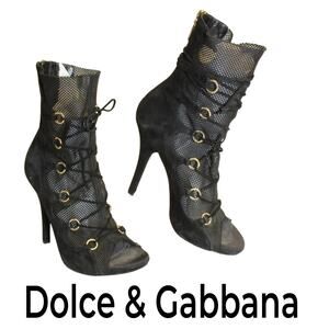 Sale❗️Dolce & Gabbana Italy Made Suede Mesh Peep Toe Stiletto Ankle Boots